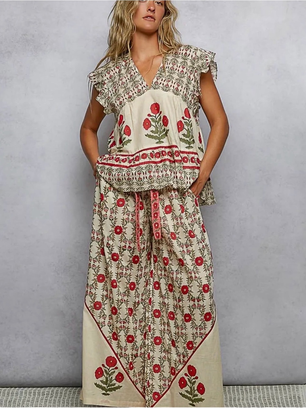 POL Floral Embroidered Cream and Red Pantsuit NWT